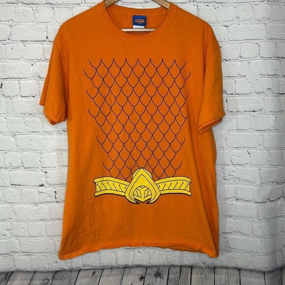 Justice League Aquaman Fruit of the Loom Tag Tee T-shirt Orange Size Large - Picture 1 of 7